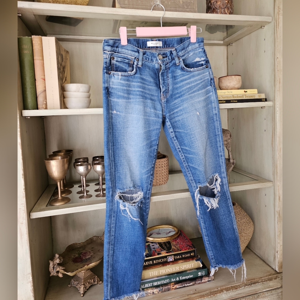 MOUSSY VINTAGE Howa distressed cropped raw hem Jeans - Picture 2 of 10